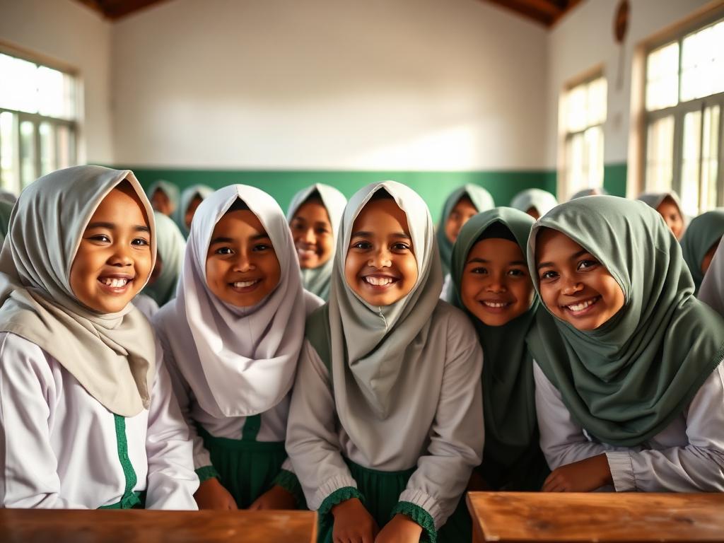 Anak-anak binaan yayasan tersenyum di kelas
